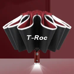 Fully Automatic UV Umbrella With LED Flashlight Reflective Stripe Reverse Large Umbrellas For VW T ROC TROC 2021 2020 2019 2018