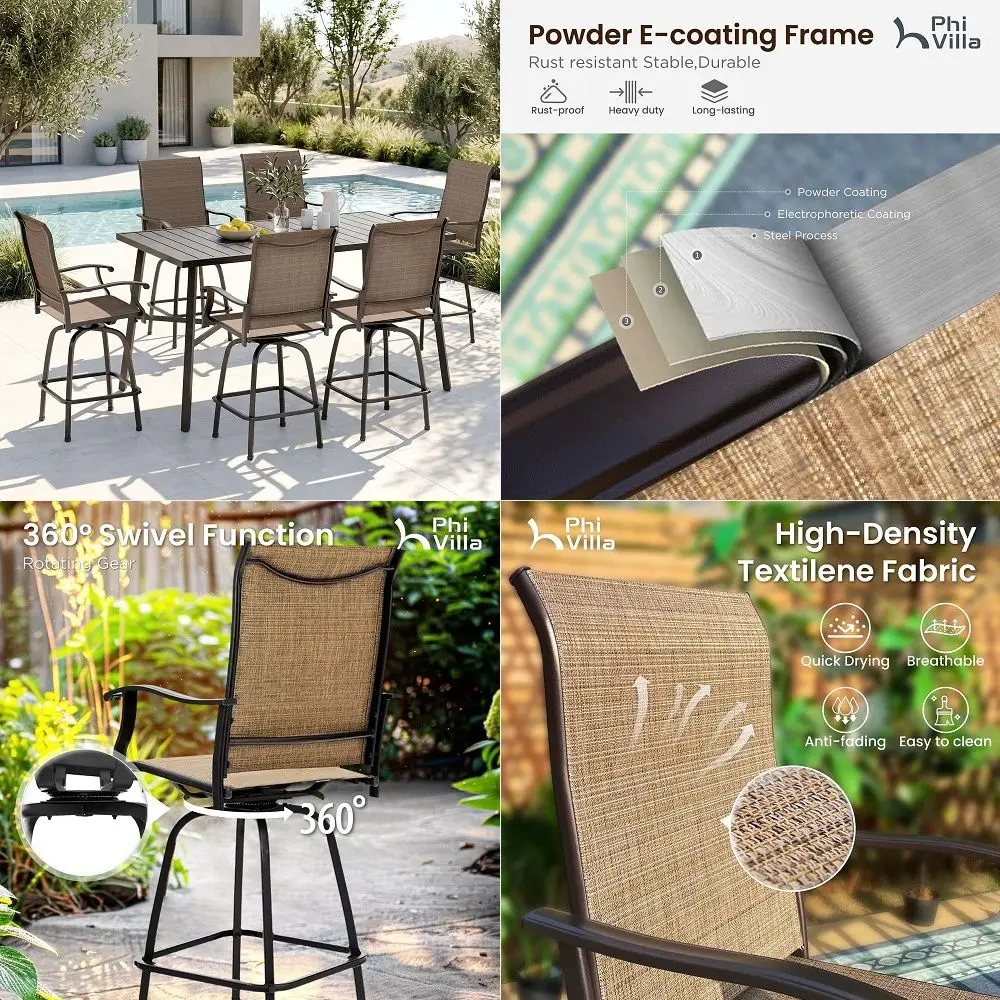 

Swivel Bar Stools Set of 3, Chic Upholstered Counter Height26IN Bar Chair with Back, Solid Wood Legs and Footrest, Comfortable