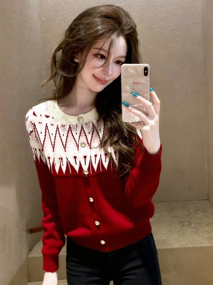 

Новый женский вязаный свитер в стиле ретро с цветными вставками, облегающий, с кружевом, осенне-зимний, с эффектом высокого класса