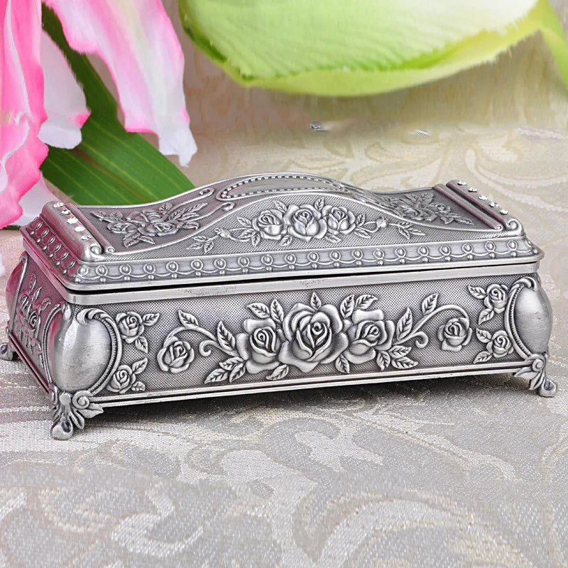 

Vintage Jewelry Case Organizer Rectangular Metal Large-Capacity Jewelry Storage Box Perfect for Earrings Necklaces And Rings