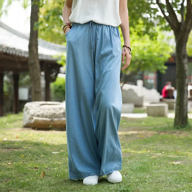 

Summer Loose Casual String Trousers For Women High Waist Maxi Wide Leg Pants Female Causal2021 Fashion Clothes New Lace Up Pants