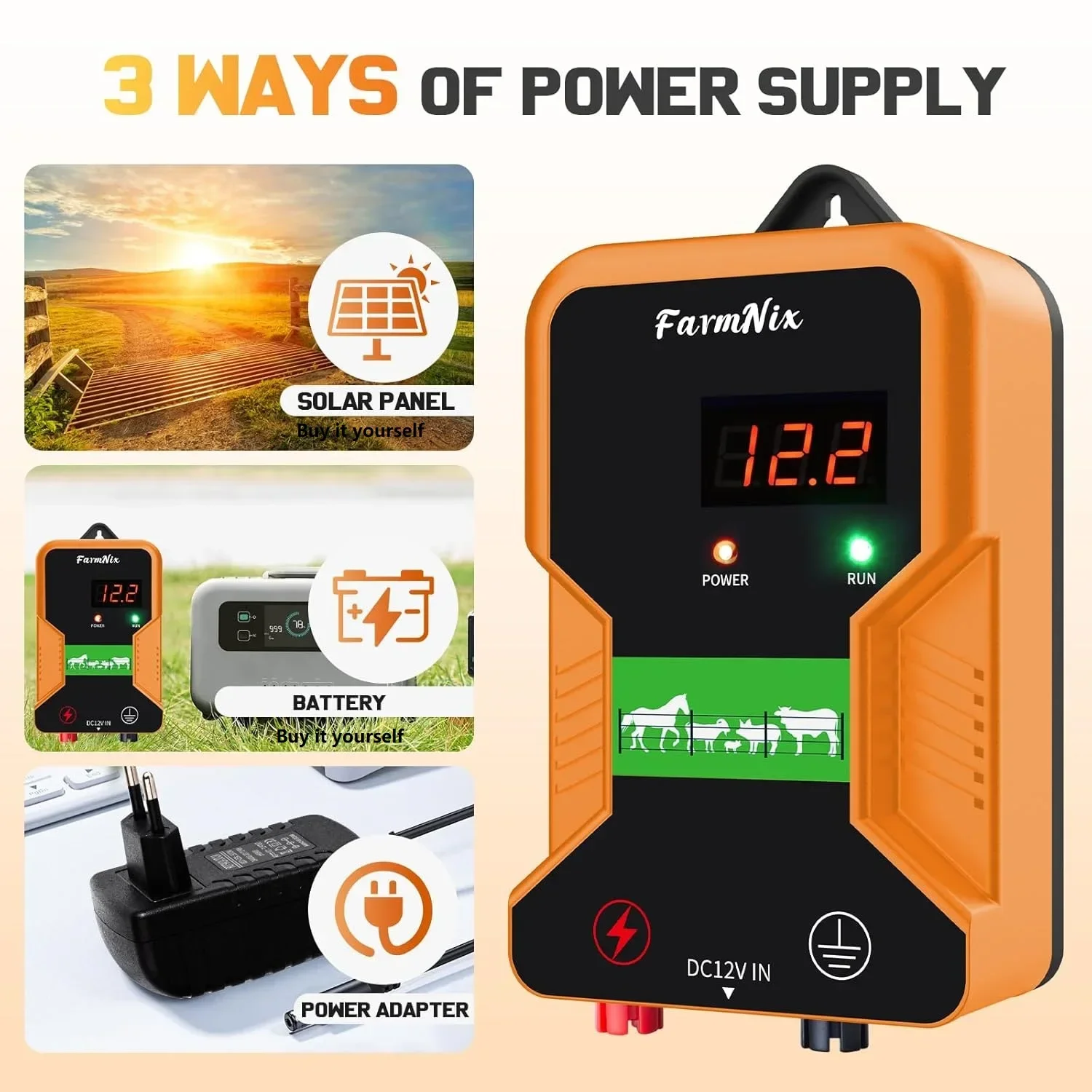 15Km Electric Fence Charger 12Kv Electric Fence for Livestock Electric Fence for Plug-In Electric Fence Power Supply