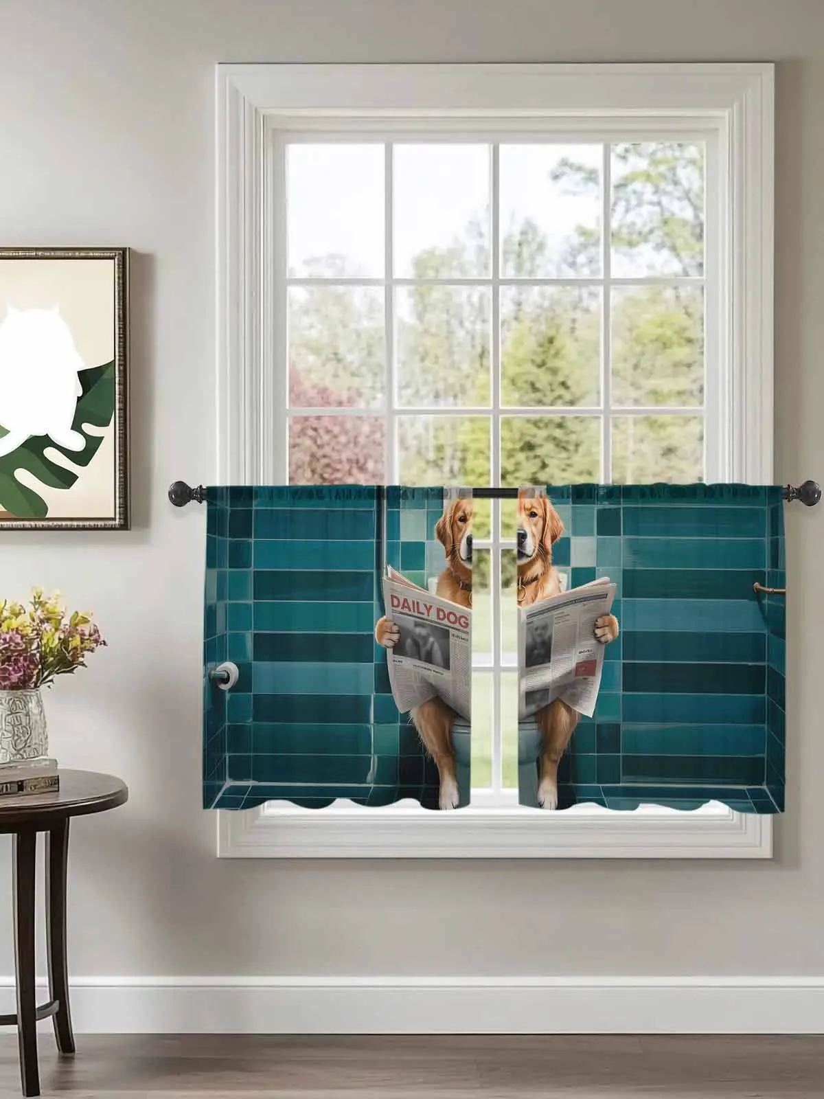 

Retro Toilet Funny Dog Tulle Curtains For Bedroom Children Living Room Decor Sheer Curtains