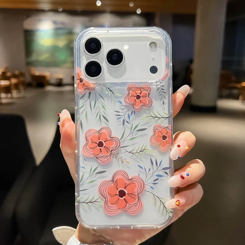 Luxuriöse Handyhülle mit Blumenmuster für iPhone 18 17 Air 16 15 14 13 12 11 Pro Max 16E, stoßfeste, harte Acryl-Rückseite – Detail 13