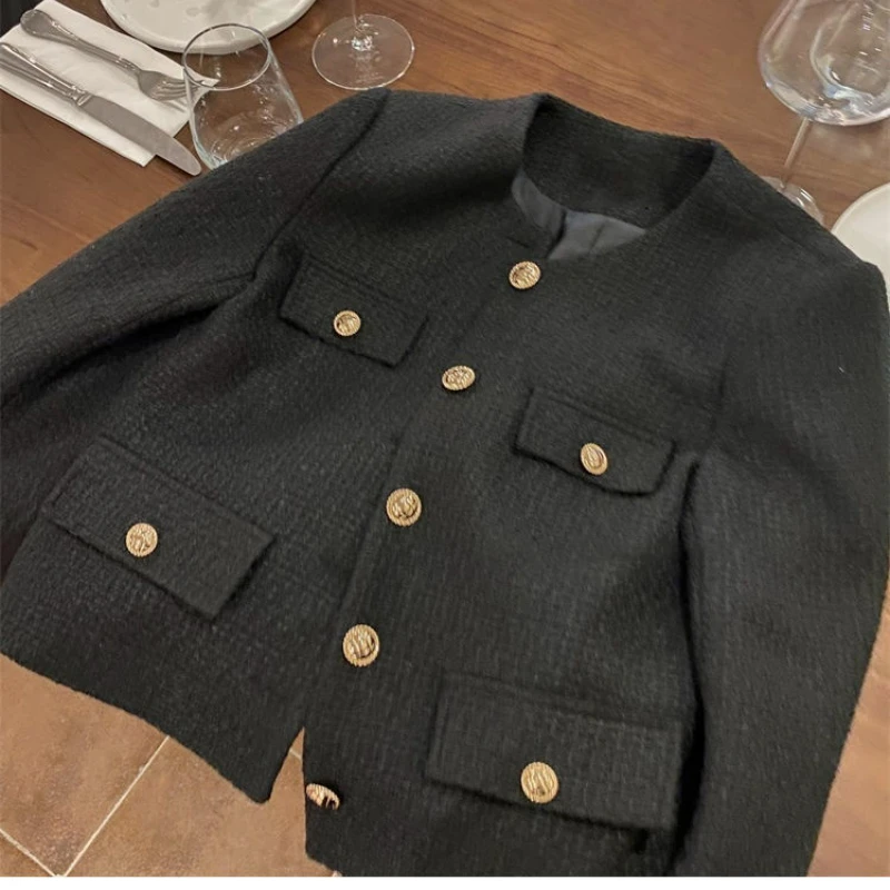 

French Wool Tweed Coat Fashion High-end Gold Button Short Slim Temperament Jackets Spring and Autumn Korean Coats Women Jacket