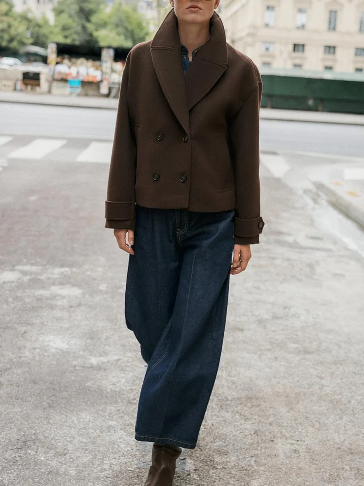 

Осенняя новая модная женская одежда в европейском и американском стиле, универсальное двубортное короткое пальто для поездок на работу, куртка