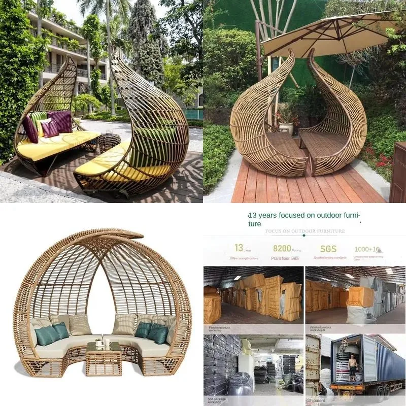 Custom Outdoor PE Rattan Sofa Set Waterproof High Density Leisure Furniture for Hotel Villa Courtyard Creative Special Shaped