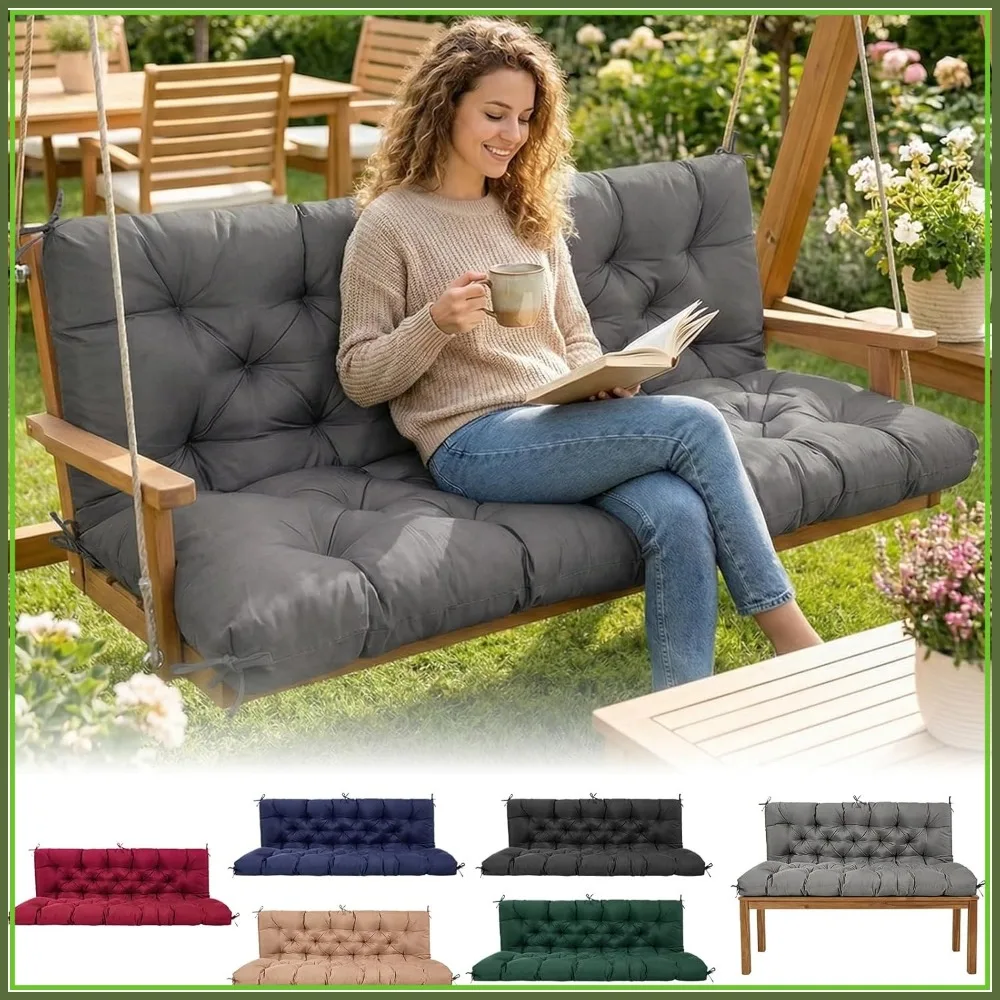 

60" Waterproof Porch Swing Cushions, 2-Pack 3-Seater with Backrest & Straps, Thick 4" Seat for Outdoor Bench Loveseat Patio
