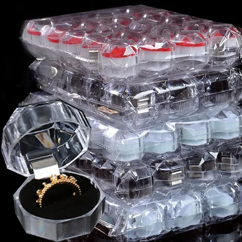 15PCS Acrylic Crystal Ring Earring Storage Display Boxes Storage Organizer Case Clear Wedding Package Box for Jewelry Packaging