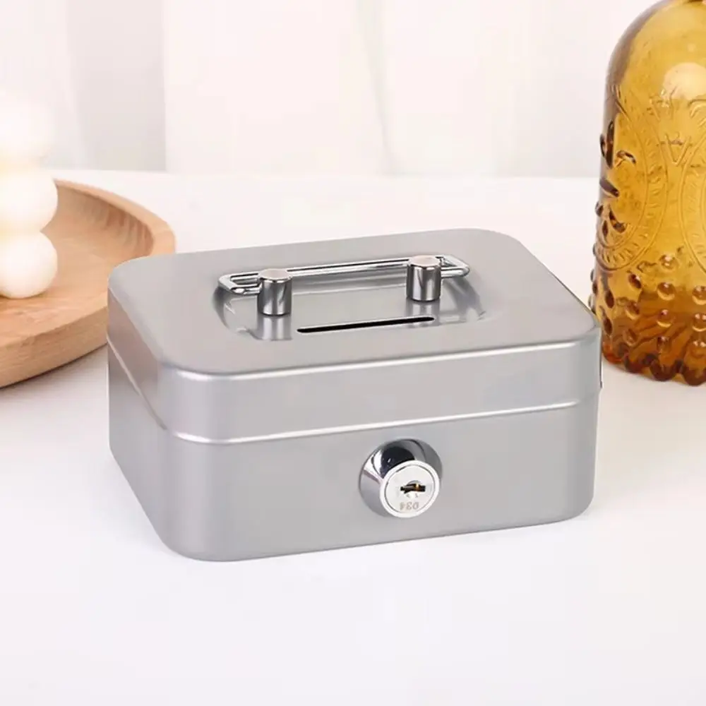 Coin Box Mini Lockable Cash Box Metal Sturdy Construction Lock Box with Key Portable Money Safe Case Coin Collection