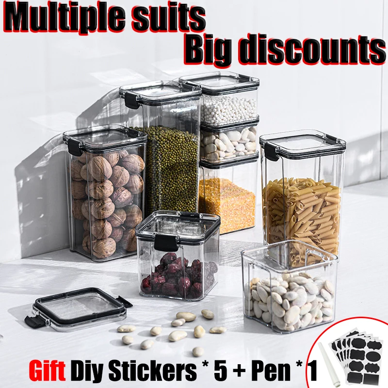 4-9PCS Food Storage Containers Kitchen Storage Organization Storage Box Jars Ducts Storage for Kitchen Food Storage Box Lid Gift