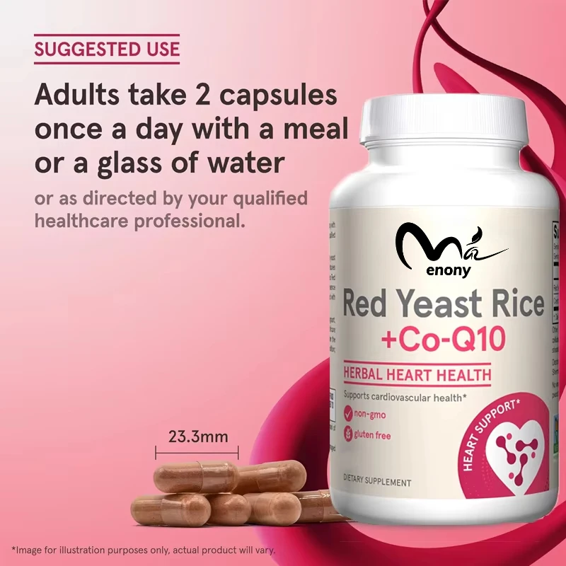 1200mg Red Yeast Rice and Co-Q10 100mg-60 capsules per serving - Herbal Health Dietary Supplement - Supports Heart Health