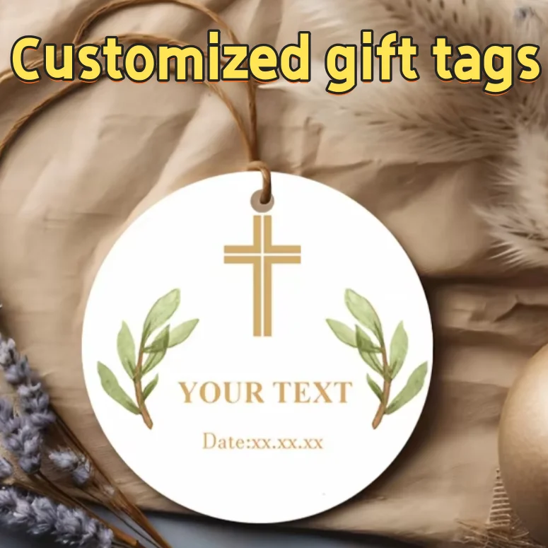 

ustom Cross Olive Branch Round Tags With Twine,Personalized Name Date Religious Hang Labels For Baptism Christening Wedding Gift