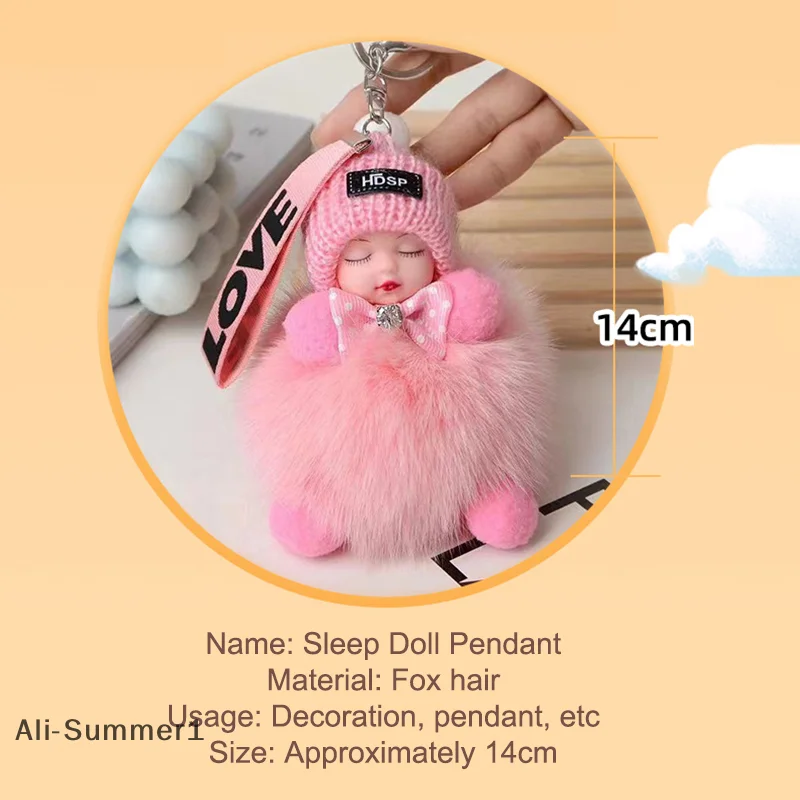 【E】Schlafender Baby-Schlüsselanhänger, niedliche flauschige Plüschpuppe, Schlüsselanhänger, Damen, Mädchen, Taschen, Schlüsselanhänger, Autos, Schlüsselanhänger, Geschenk, bezaubernde Dekoration