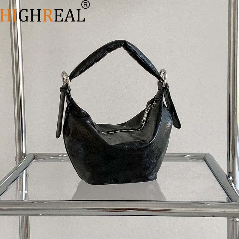 

HIGHREAL Silver PU Leather Small Underarm Bags for Women Korean Fashion Handle Shoulder Hobo Bag Handbags and Purses