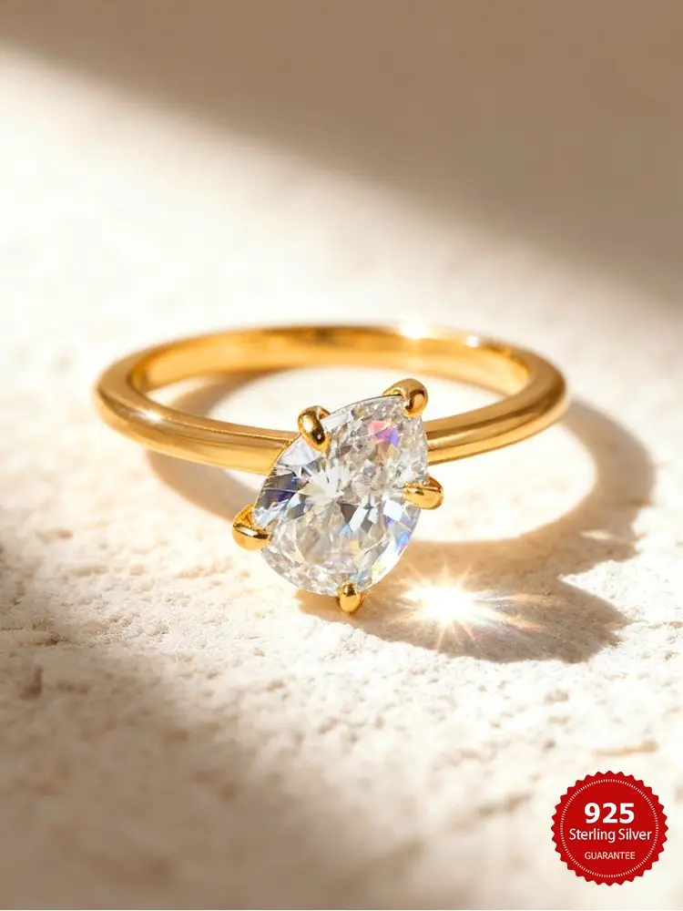 925 Sterling Silber 7 * 10 mm krummer Wassertropfen Zirkon Ring für Frauen Verlobung Hochzeit Luxus hochwertiger edler Schmuck