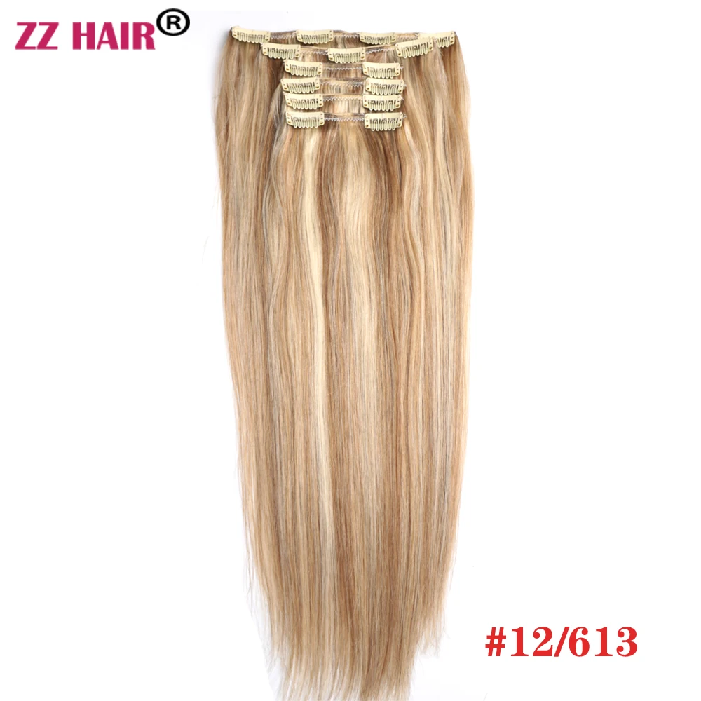 ZZHAIR مقاطع في 100% وصلات شعر بشري 16 "-24" آلة صنع شعر ريمي 6 قطعة مجموعة 100 جرام-120 جرام كامل الرأس مستقيم طبيعي #6