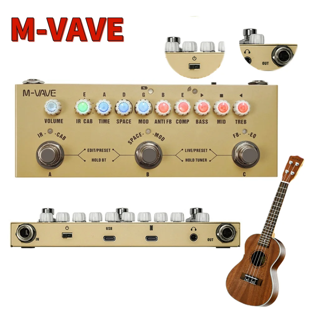 M-vave Rechargeable Multi Effects Pedal for Electric Acoustic Guitar Recording Audio Interface Function Cuvave Pedal Effector