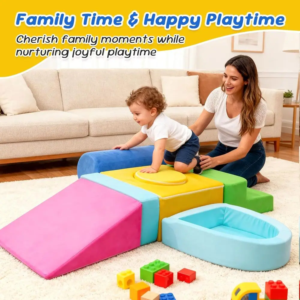 Set di blocchi di schiuma per bambini da 7 pezzi, palestra interna colorata per strisciare, arrampicata, scorrevoli, età 1-3 anni