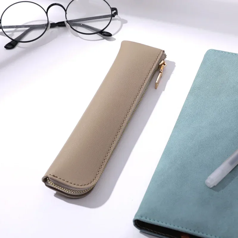 Imagem -02 - Mini pu Leather Small Pen Bolsa Pen Sleeve Papelaria Fountain Pen Holder Case Zipper Pencil Pouch Material Escolar Estudante