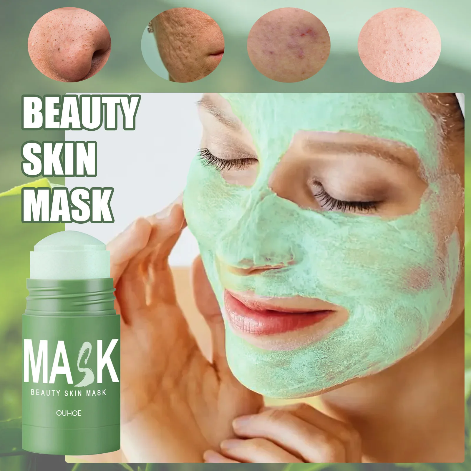 Masque au Thé Vert pour le Visage, Bâton Profond, Hydratant, Élimine les Pores et les Points Noirs, Contrôle de l'Huile, Cosmétiques, Maquillage