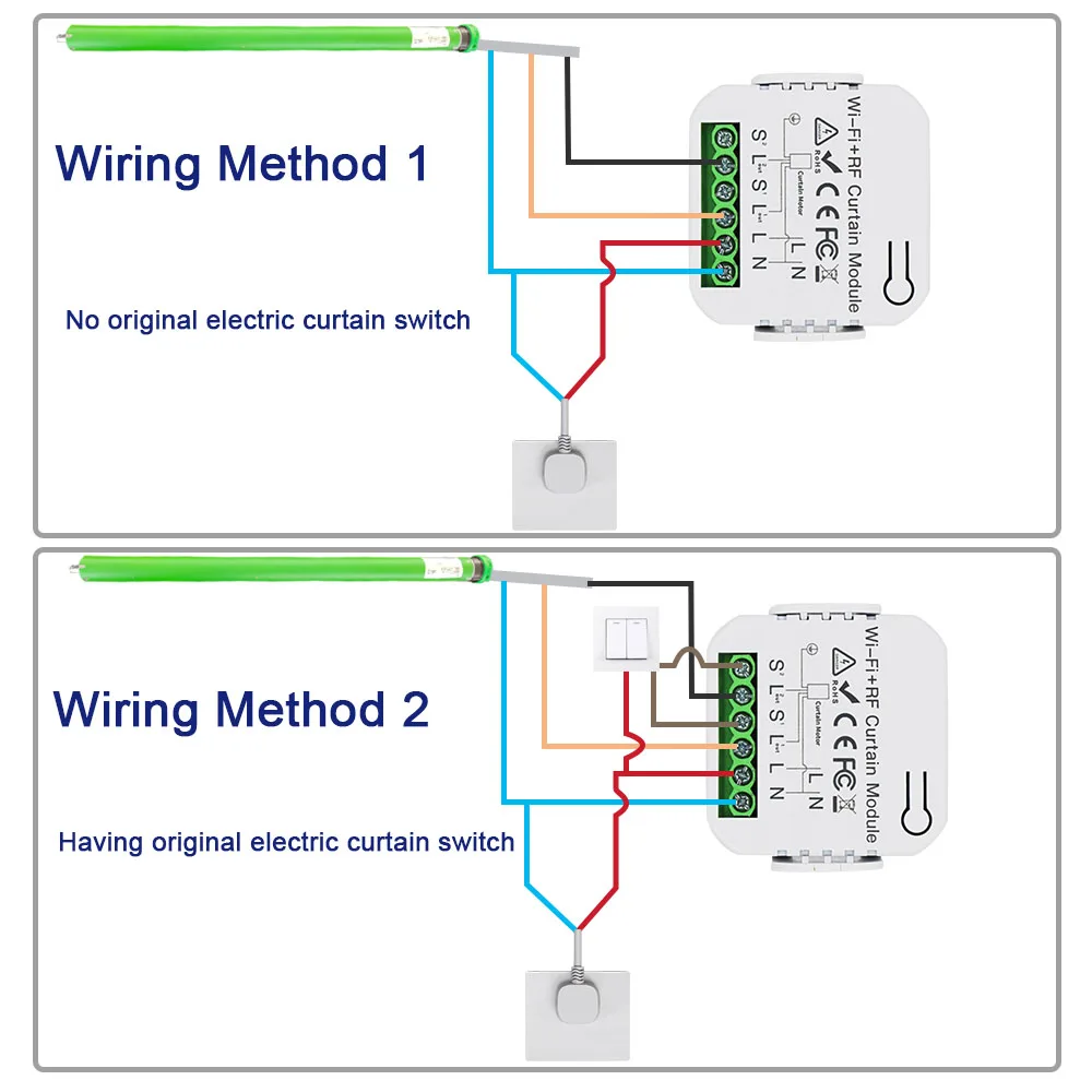 Tuya Smart WiFi RF433 Curtain Switch Module Controller for Electric Roller Shutter Blind Motor Work with Alexa Alice Google Home