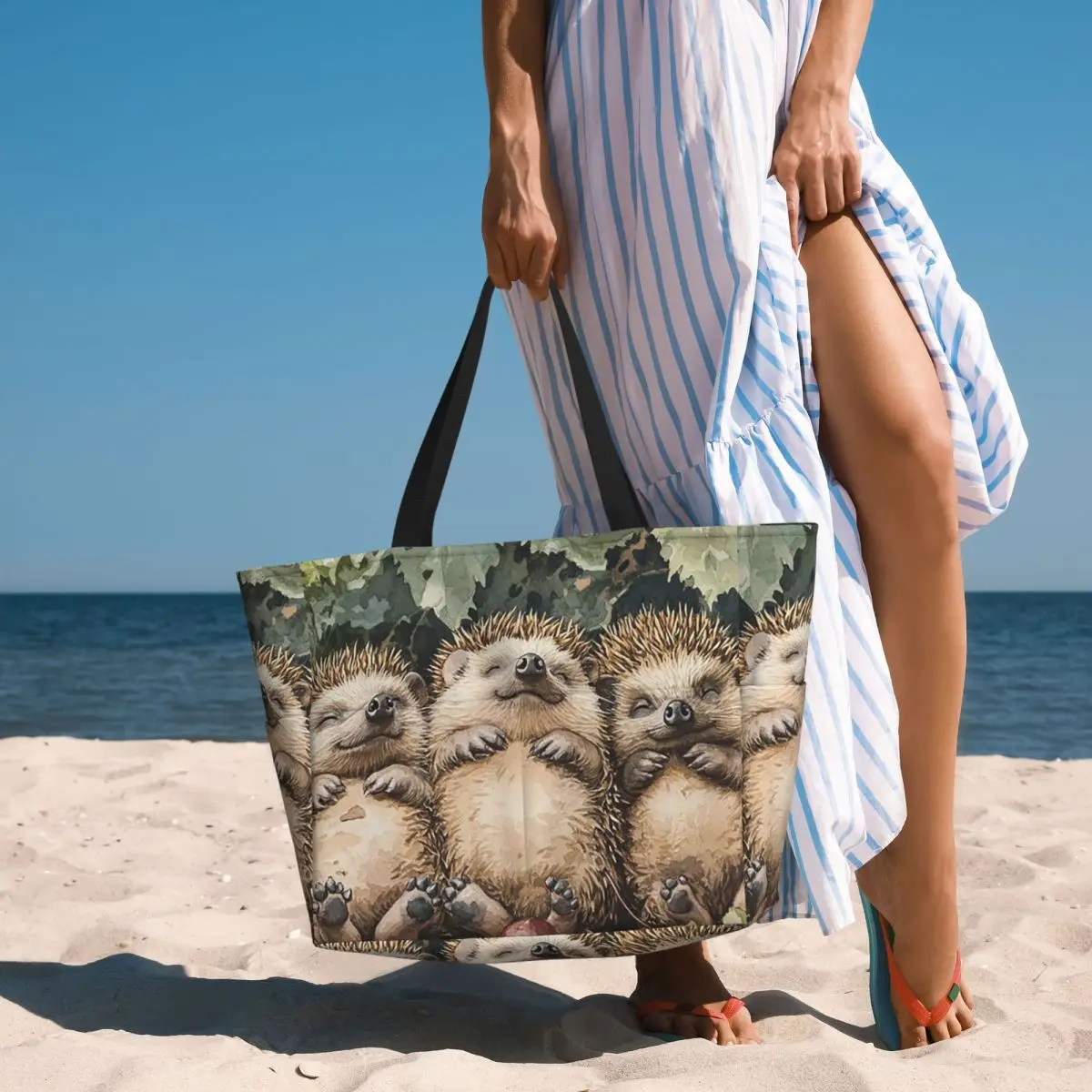 Hedgehogs Autumn Leaves Designed Beach Tote Bag Sport Gym Yoga Duffle Large Tote Bag Women Travel Bag Fitness bag