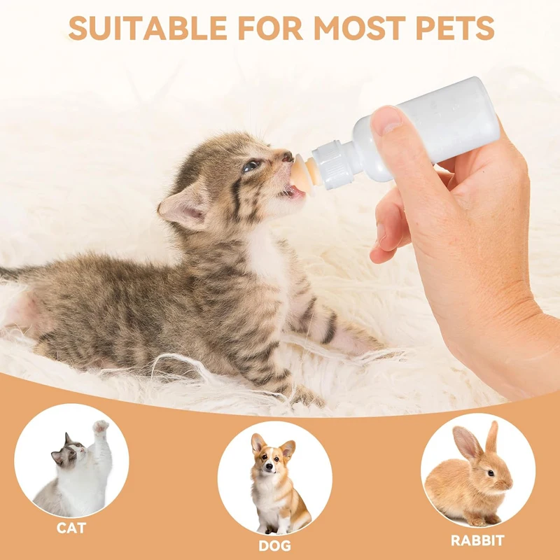 طقم تغذية زجاجة رضاعة للحيوانات الأليفة لحديثي الولادة، زجاجة رضاعة سعة 55 مل مع حلمات سيليكون بديلة للقطط والجراء والأرانب #5