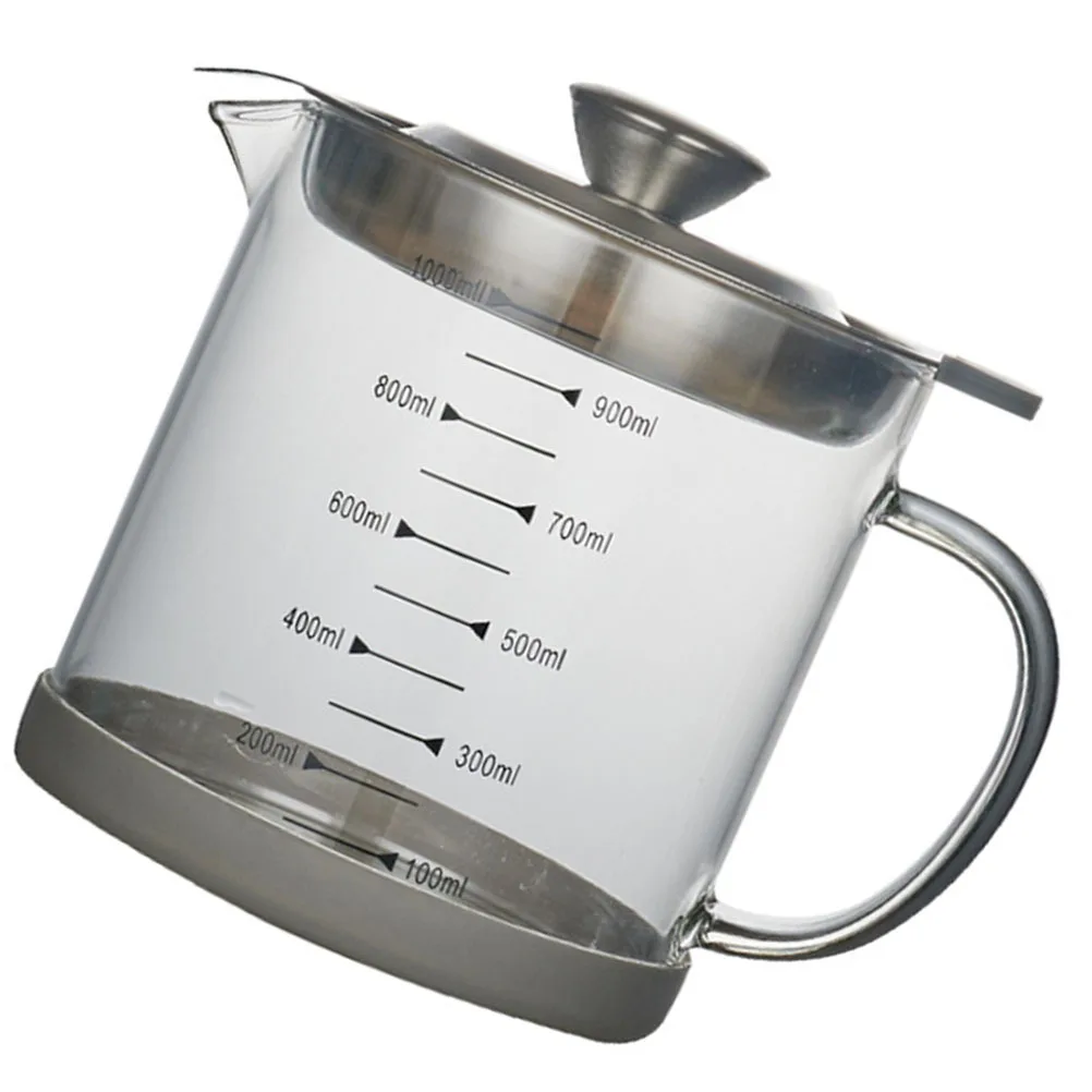 

1000ml Filtered Oil Jug Grease Can with Strainer Stainless Steel Kitchen Container Bacon Grease Jar Smooth Surface Easy Clean