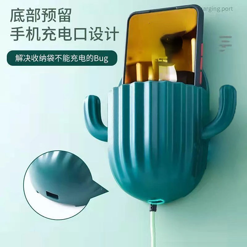 Toothbrush Holder Household Wall Self-adhesive Seamless Cactus Storage Rack Shaver Organizer Drain Shelf Bathroom Accessories