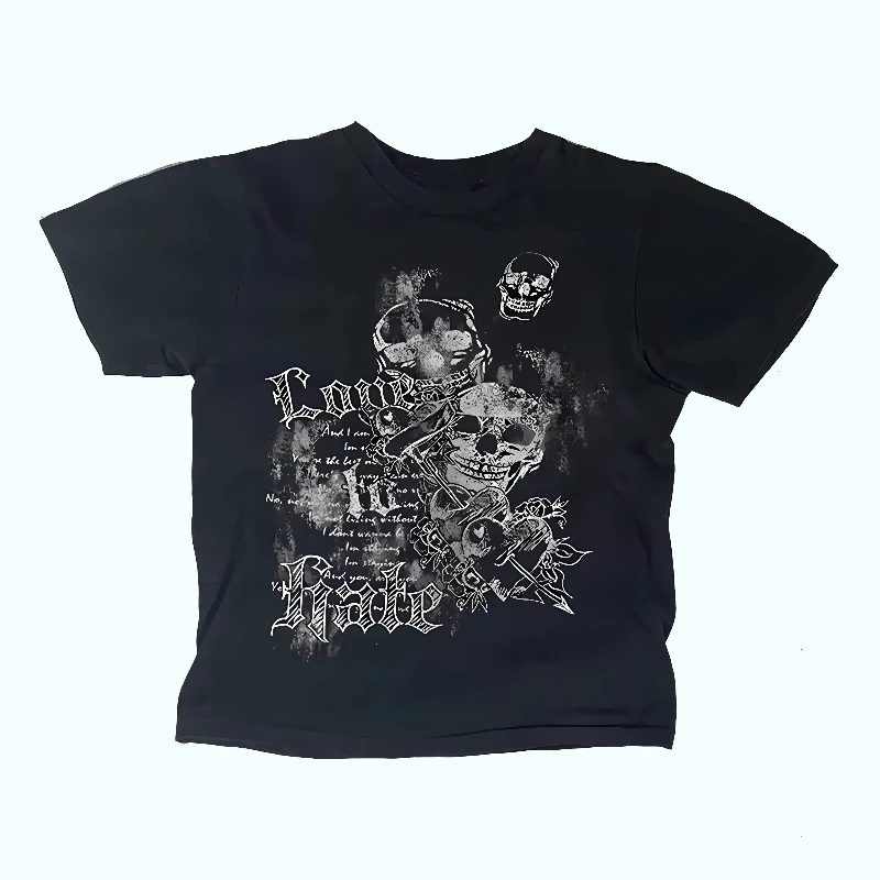 Y2k estilo roupas fino ajuste colheita topo emo menina gótico punk preto bebê camiseta retro rua feminina carta impressa estética garbag