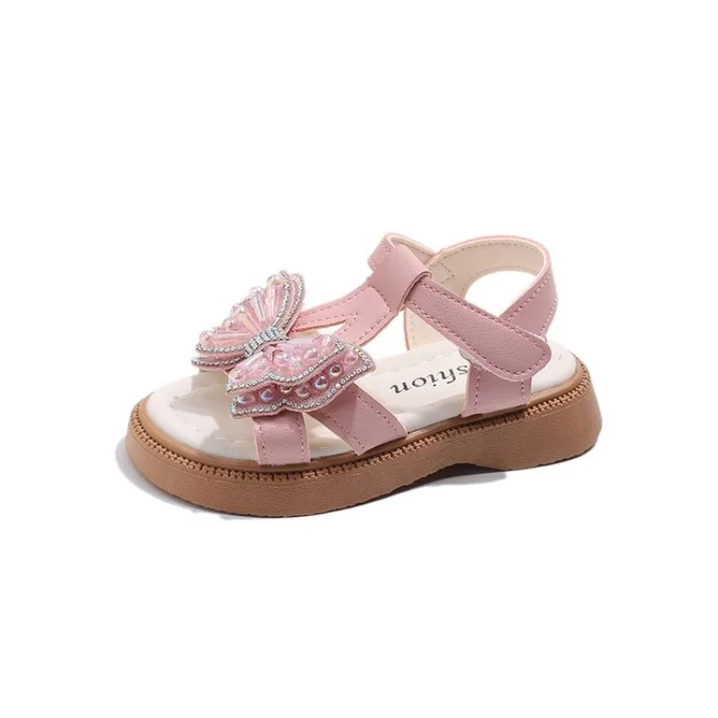 2024 New Children's and Girls' Sandals with Soft Sole Summer Bow Fairy, Fashionable Pearl, Little Girl Princess Shoes K05