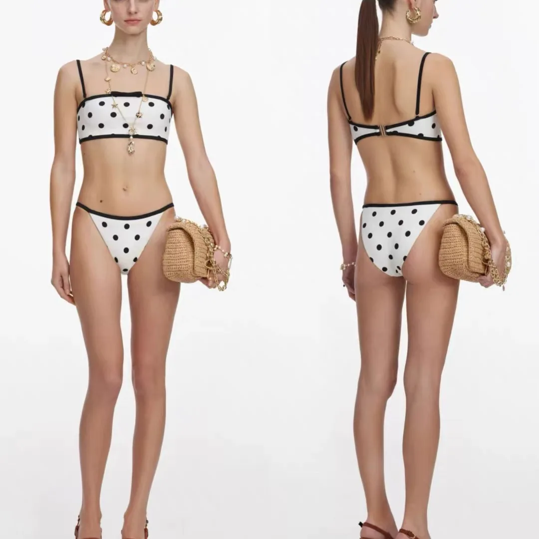 Women White polka dot fashion sexy bikini swimsuit