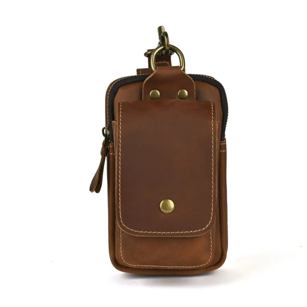 

Men Crazy Horse Leather Waist Bags Multifunctional 7 Inch Phone Belt Bags Solid Color Vintage Small Purse Handbags For Men