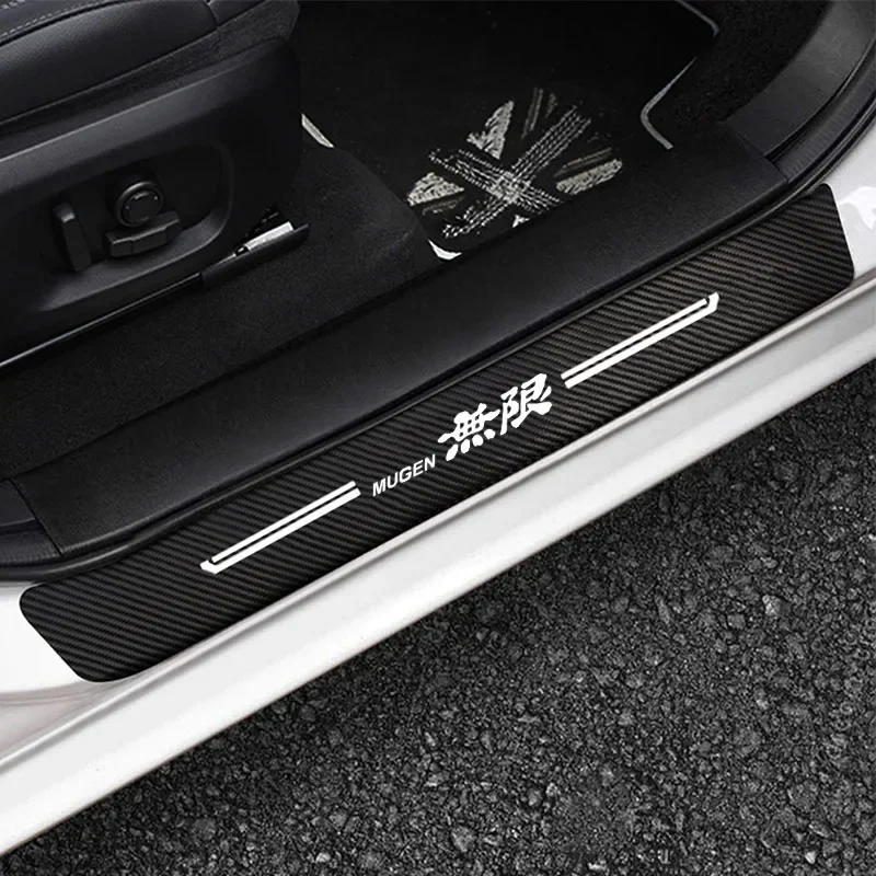 ألياف الكربون باب السيارة دواسة شرائط عتبة شريط حماية لهوندا موجين شعار عتبة الجذع الوفير المضادة للخدش الحرس ملصقات #3