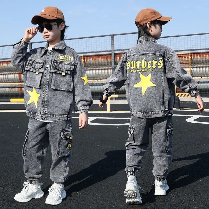 Boys Coat +Pants Kids Suits Cotton 2PCS/Set 2025 Jean Spring Autumn Cotton Sport Teenagers Children Clothing New High Quality