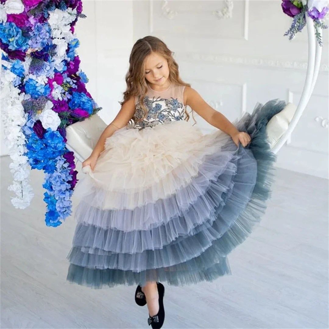 Flower Girls Wedding Dresses Tulle Performance Ball Girl Appliques Decorative Holy Communion Dresses