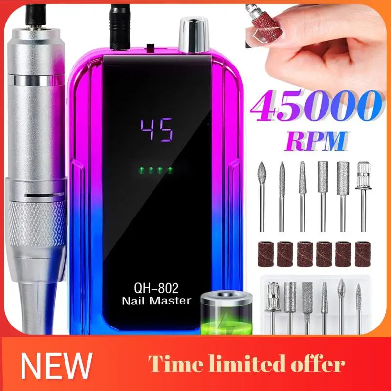ABHU 45000RPM 충전식 네일 드릴 머신 전기 네일 드릴 샌더 저소음 매니큐어 기계