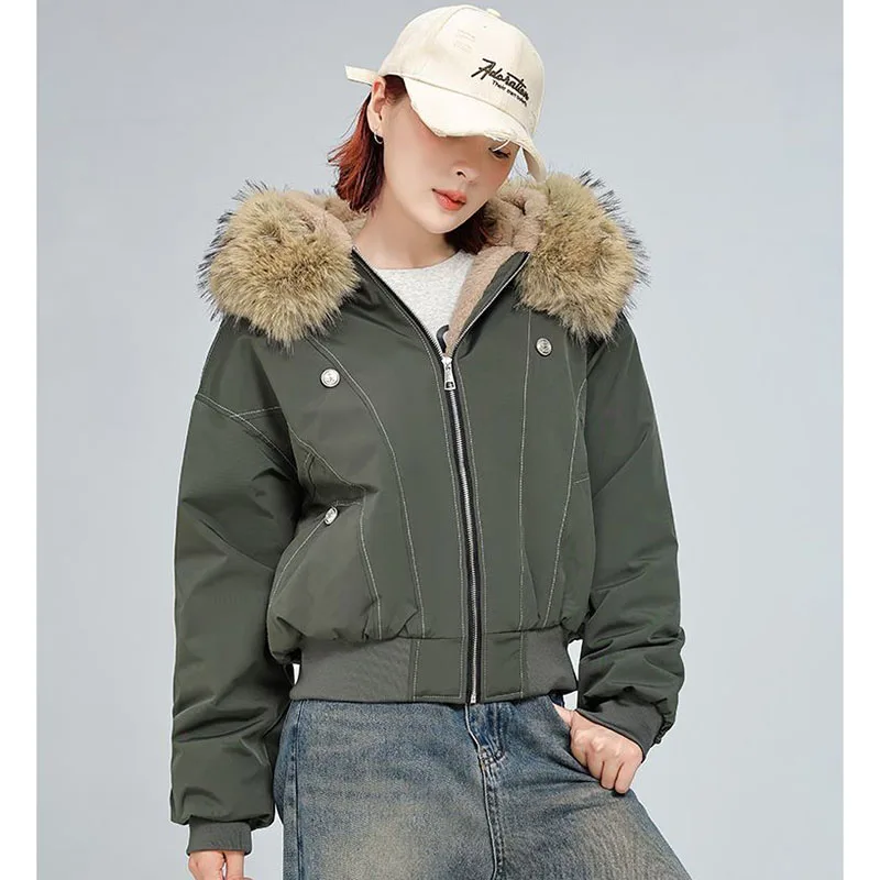 Winter Faux Collar Hooded Short Cotton Coats Tops Thicken Warm Fashion Fleece Lined Parkas Casual Chaquetas Korea Women Jackets