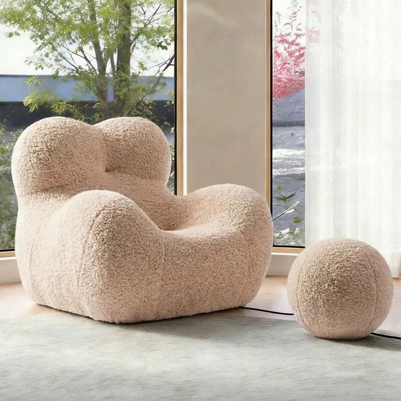 Teddy Fleece Lazy Sofa Chair Designer Boucle Fabric Lounge Chair Comfy Single Seat for Living Room Balcony & Bedroom