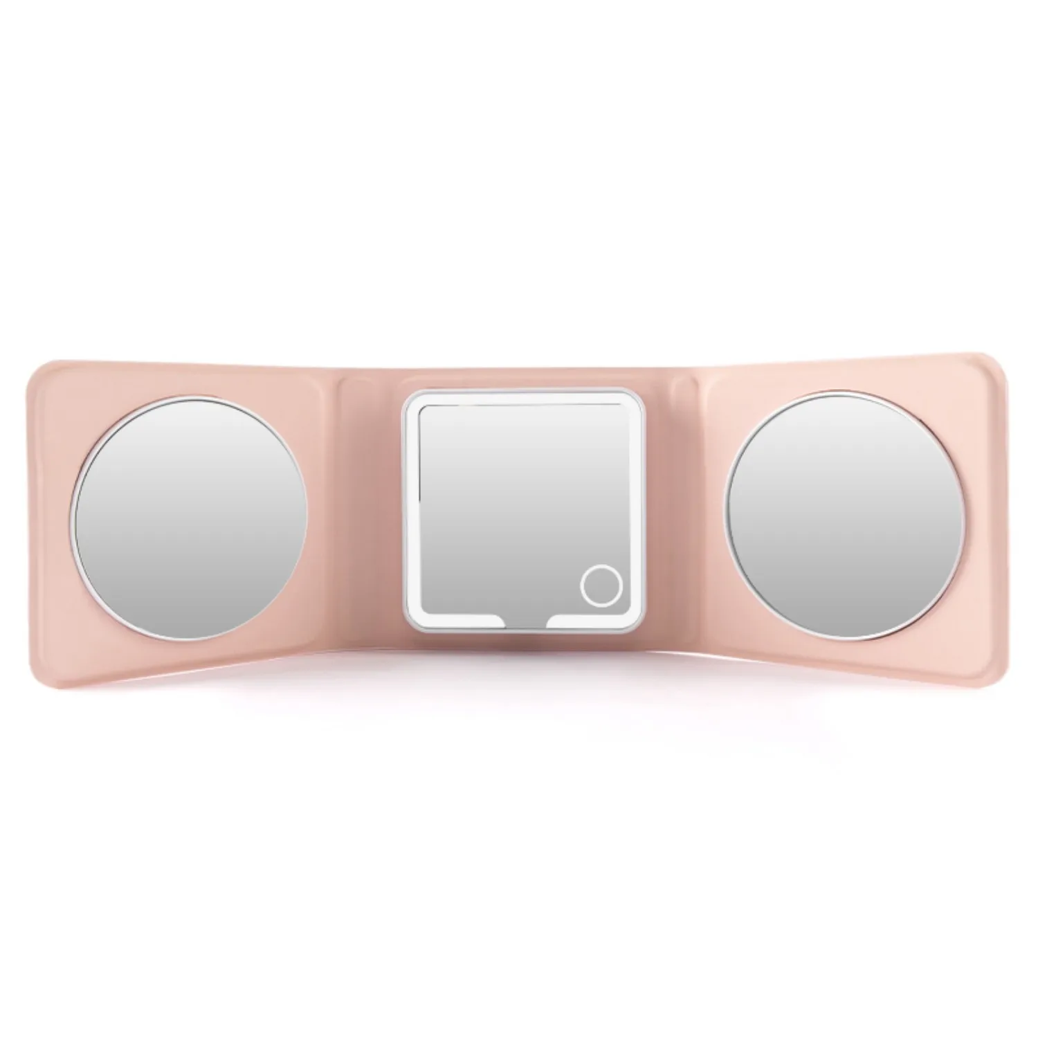 Miroir de maquillage pliable à 3 voies – grossissement 5X/plaux/10X, gradation LED tactile, miroir de courtoisie portable étanche en PU rechargeable