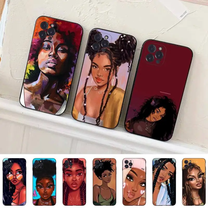 Afro Girls Art Phone Case For iPhone 14 11 12 13 Mini Pro Max 8 7 6 6S Plus X SE 2020 XR XS Funda Case