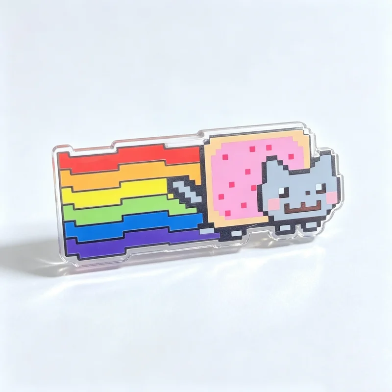 NY An Cat Acrylic Pin Rainbow Pixel Cat Brooch Cute Cartoon Badge Backpack Clothes Decor Classic Meme Game Fans Cosplay Gift