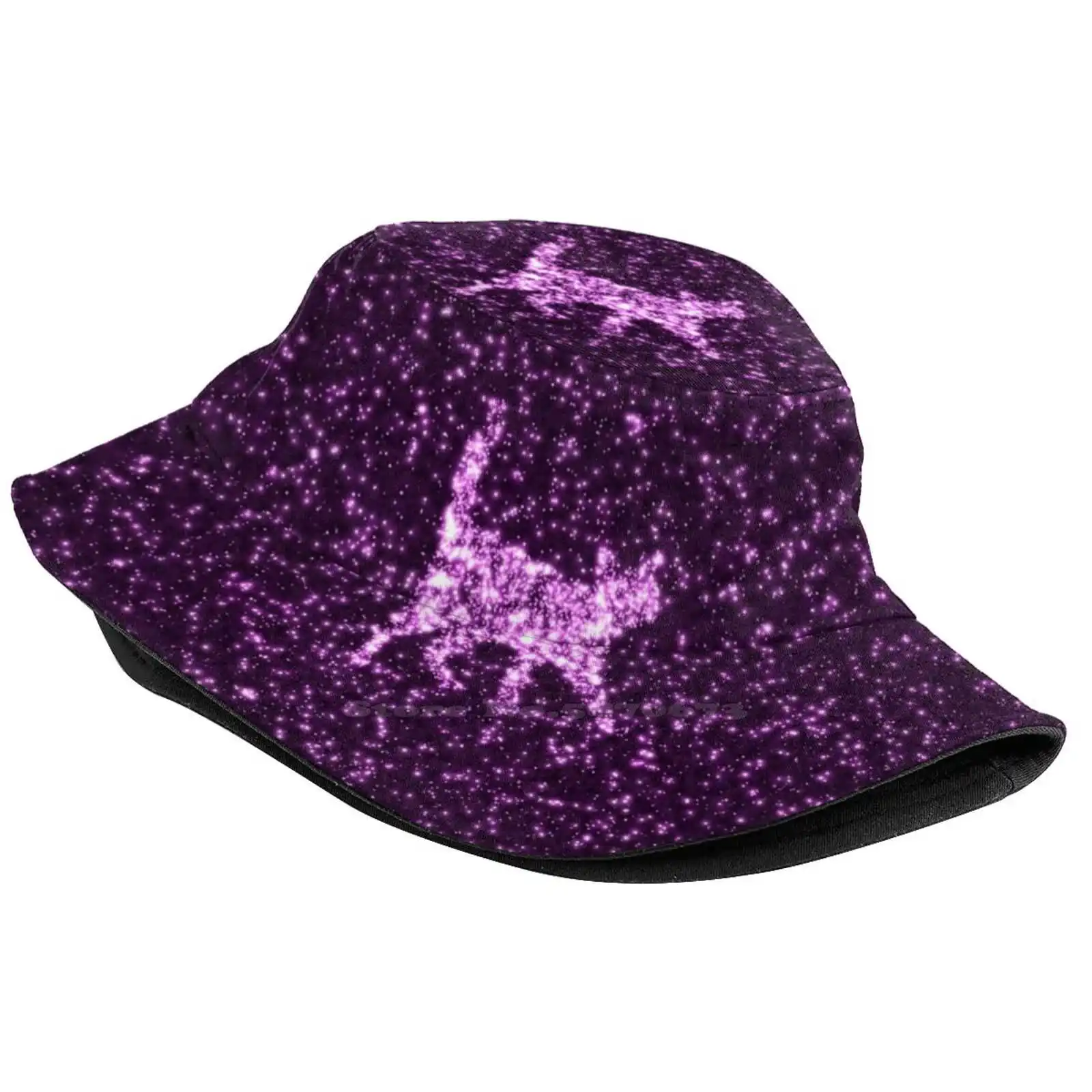 Star Sign Cat Foldable Panama Bucket Hat Cap Pink Glitter Pink Heart Hearts Pink Disco Glitter Heart Disco Heart Glamour Famous