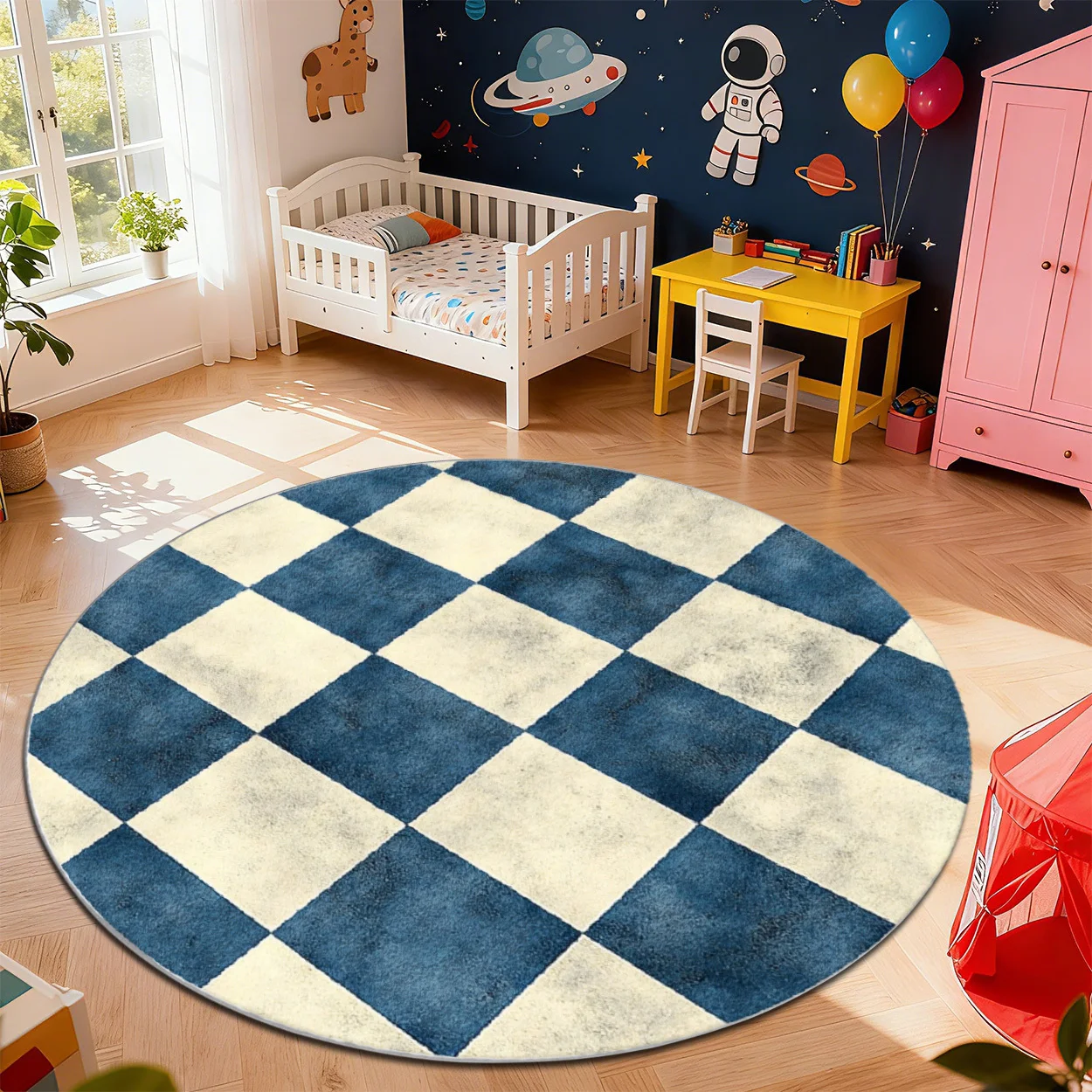 Vintage Minimalist Grid Graphic Washable Carpet Durable Entrance Rug For Coffee Shop Office Supermarket Store Entry