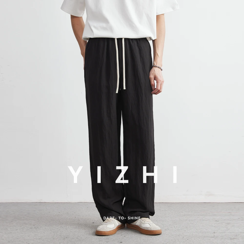 Men's Lyocell Linen Casual Pants Men Summer New Loose Breathable Straight Nine-Point Pants Fashion Sports Comfortable Trousers