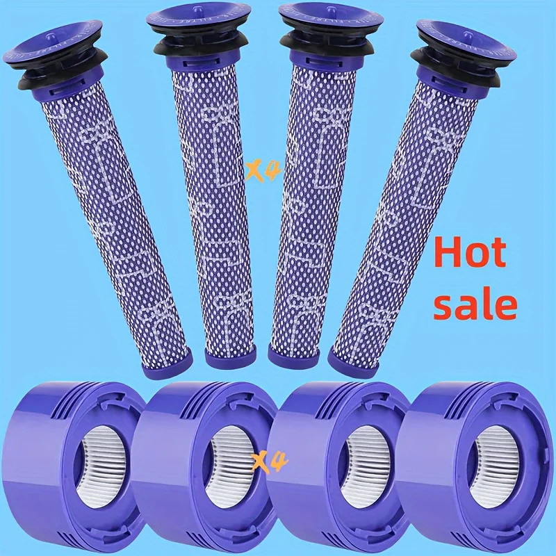 Filter Replacement Kit For Dyson V7 and V8 Cordless Vacuum Cleaners, Including 4 Post-Motors Filters and 4 Pre-Motors Filters