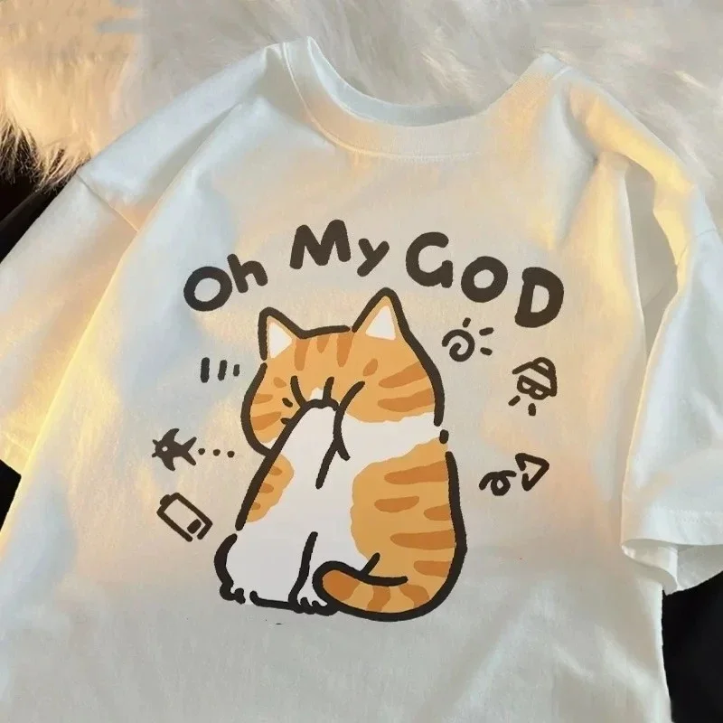 Brand New Cat Print Short-Sleeve T-Shirt Summer Collection Sale and Woman  Breathable Tee Top 2025 Kawaii Casual T