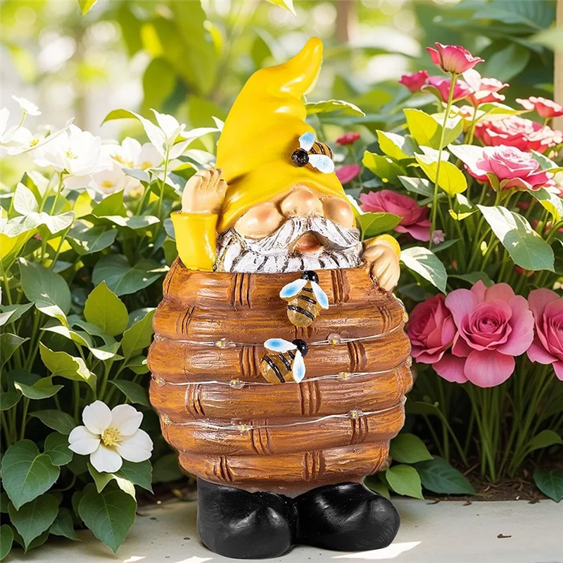 

Солнечная садовая статуя гнома, забавная фигурка пчел-гномов из смолы, уличный медовый гном, декор для садовых дворов с солнечным светом, 1 шт.-AT6
