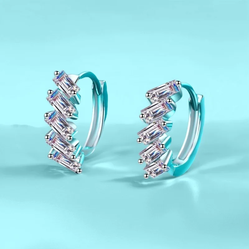 

1CT S925 Silver Moissanite Stud Earrings Geometric Long Square Design Luxury Ins Style Women's GBA Certified Free Gift Box
